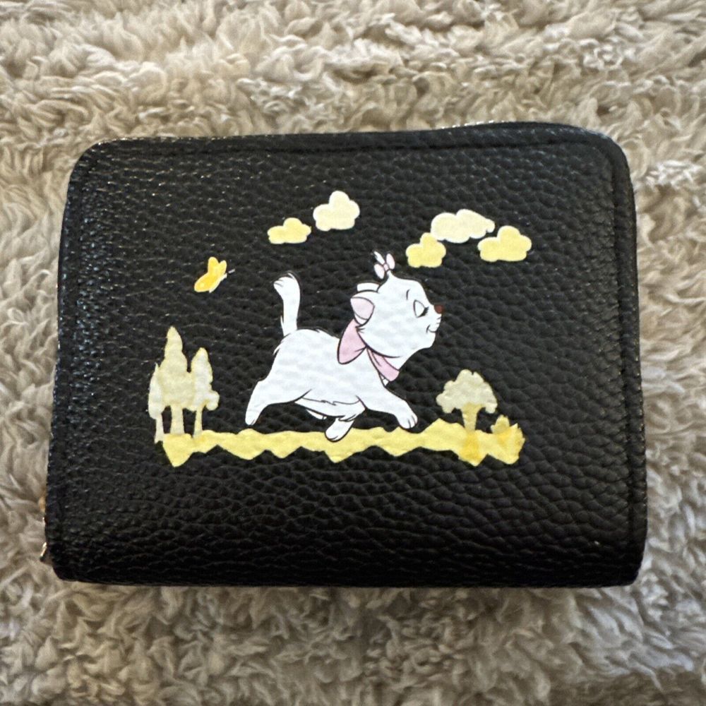 Marie Aristocats Zip Around‎ Black Wallet New